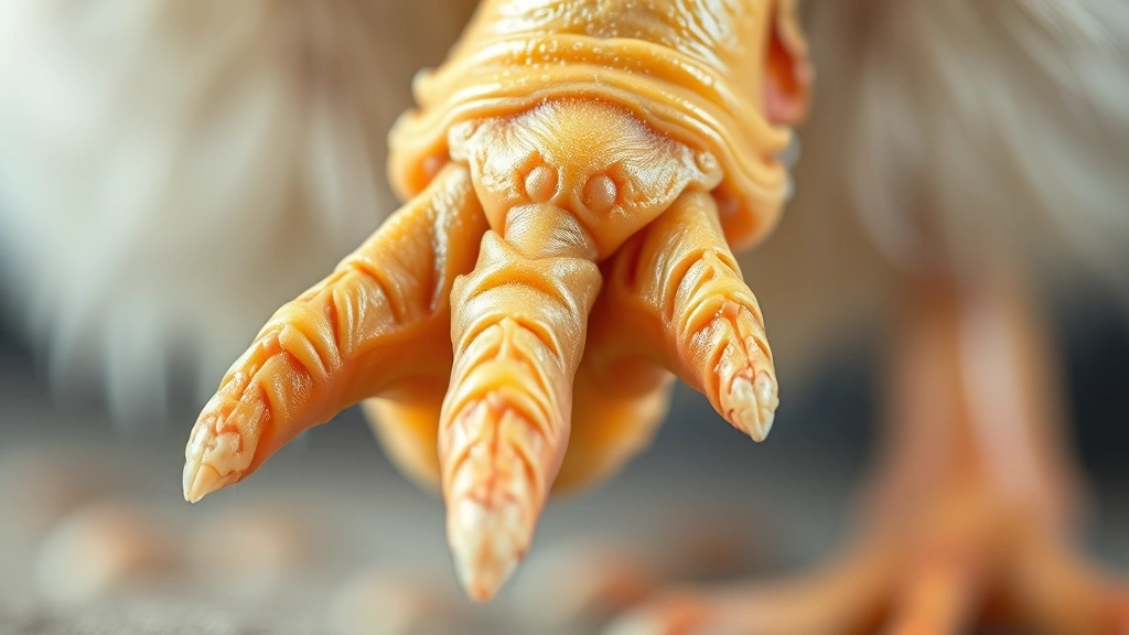Close-up macro photography of chicken feet structure showing cartilage and connective tissue detail, scientific and educational
