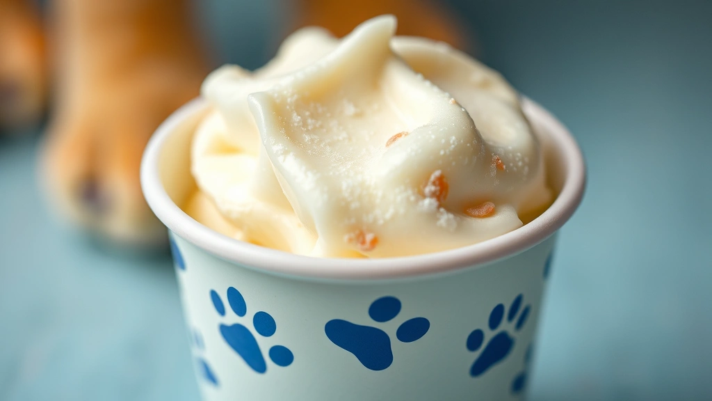 Close-up of creamy frozen treat texture in small disposable cup with dog paw prints