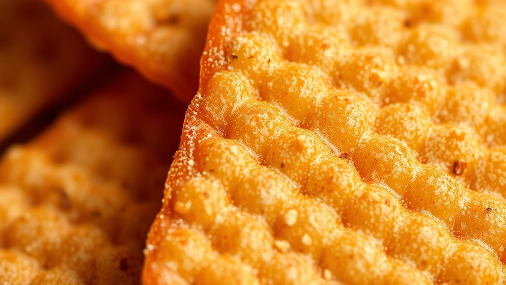 Close-up detail of individual Dorito chip texture showing crispy ridged surface with seasoning powder, macro photography style