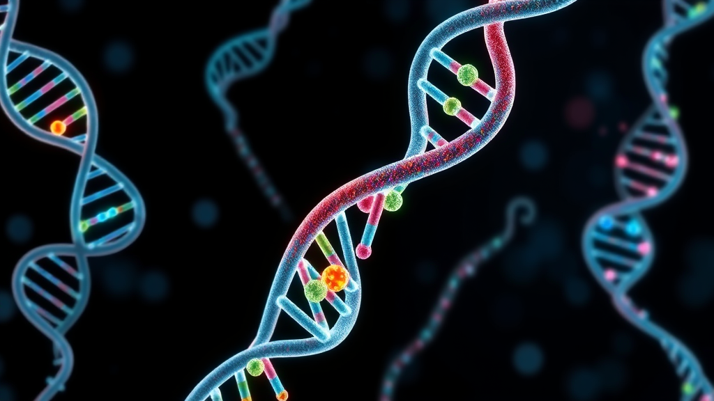 Scientific illustration showing DNA double helix structures representing different species with chromosomes, no text no words no letters