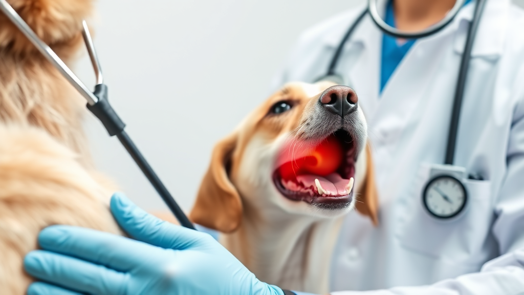 Veterinarian examining dog respiratory system with stethoscope, no text no words no letters