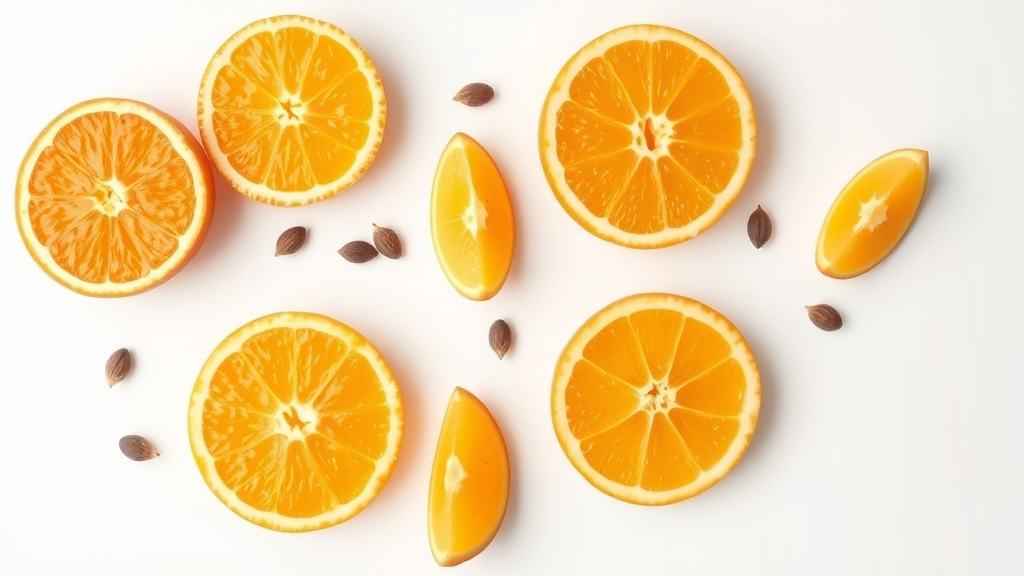 Orange segments prepared safely for dogs, seeds removed, white background, clean presentation, no text no words no letters