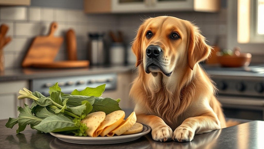 Golden retriever sitting beside fresh corn tortillas on kitchen counter, warm lighting, no text no words no letters