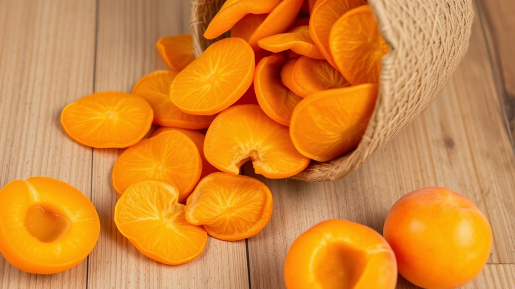 Golden dried apricots spilled from a bowl with fresh apricots beside them on a wooden surface