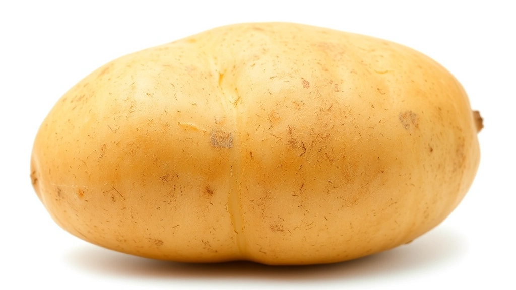 Close-up of raw potato with visible golden peel texture, isolated on white background, photorealistic style