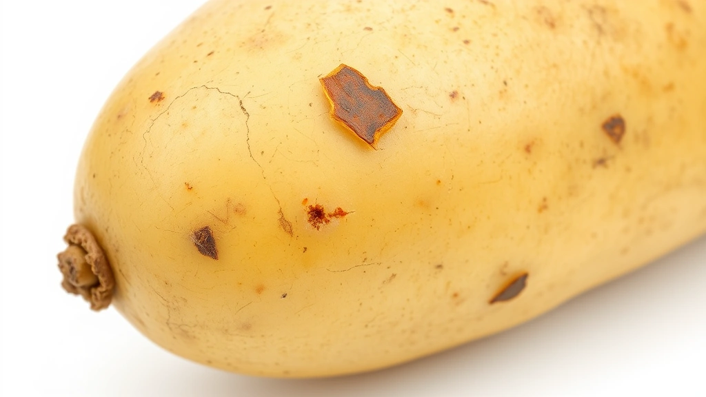 Close-up of green-tinged potato with peel visible, showing dangerous solanine discoloration, isolated on white background