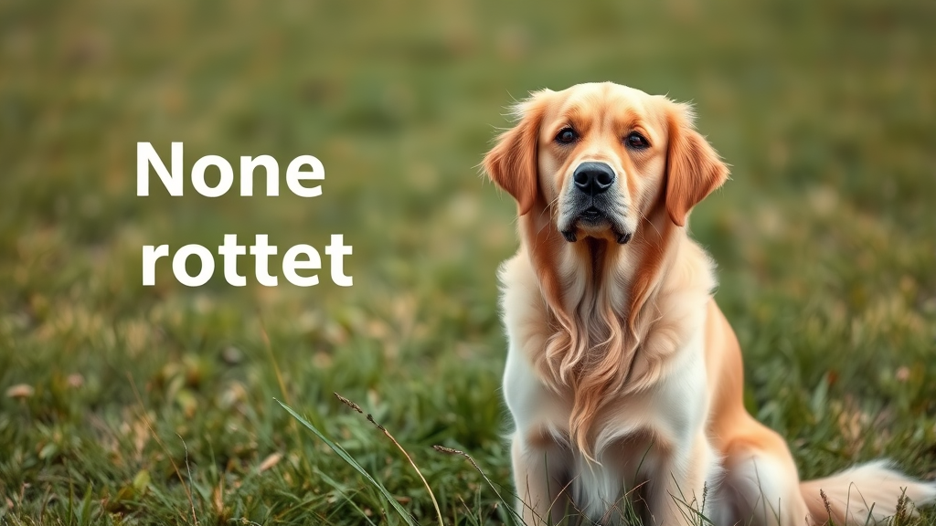 Golden retriever sitting in grassy field with confused expression no text no words no letters