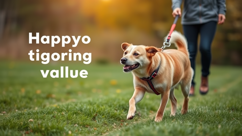 Happy dog walking outdoors with owner for exercise and digestive health no text no words no letters