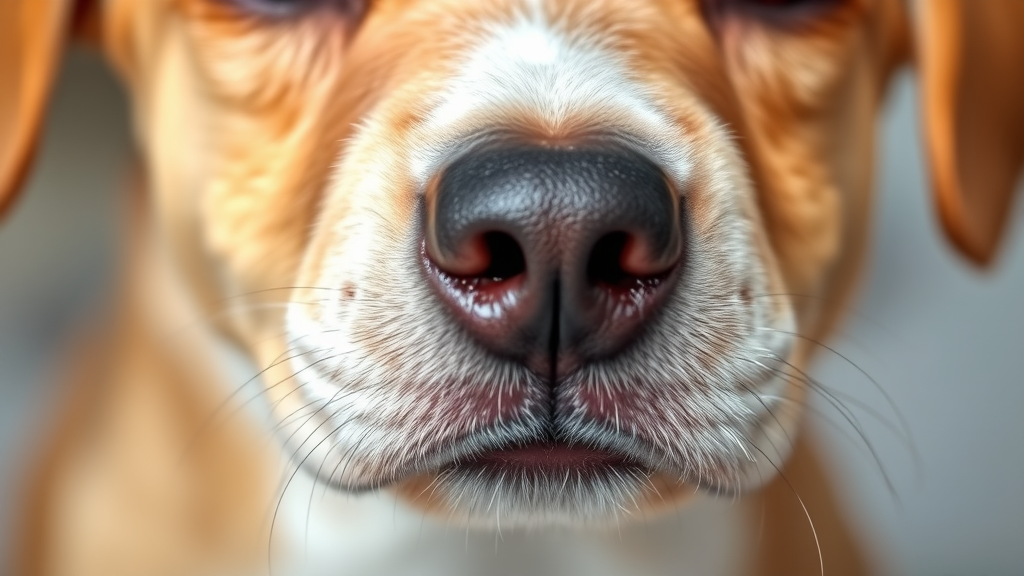 Close-up of young dog's face showing healthy clear skin on muzzle and chin area, no text no words no letters