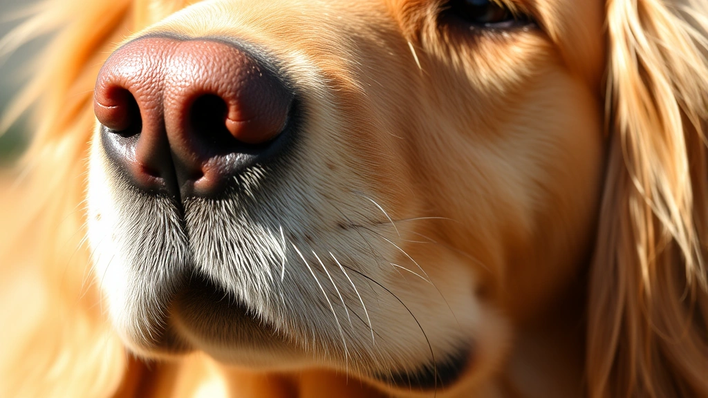 Close-up of a golden retriever's skin showing healthy, glossy coat texture with natural lighting