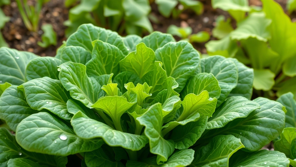 Fresh collard greens leafy vegetables in natural garden setting with morning dew droplets
