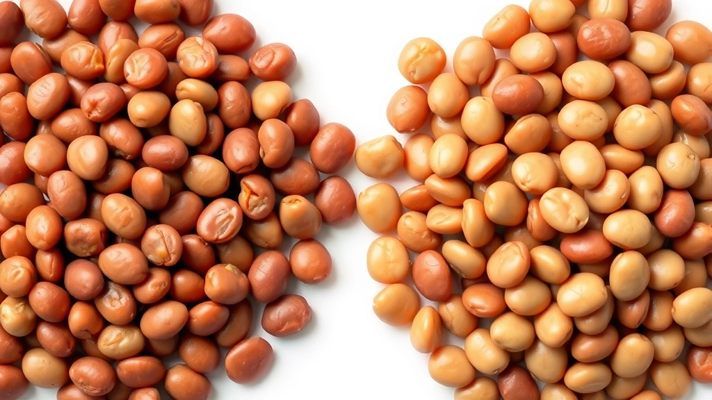 Close-up of raw and cooked kidney beans side by side on white background, no text no words no letters
