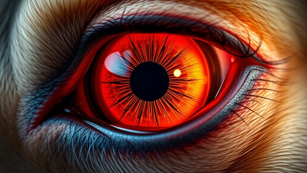 Macro photography of dog eye tissue cross-section illustration showing tapetum lucidum layer, photorealistic scientific visualization, clear anatomical detail