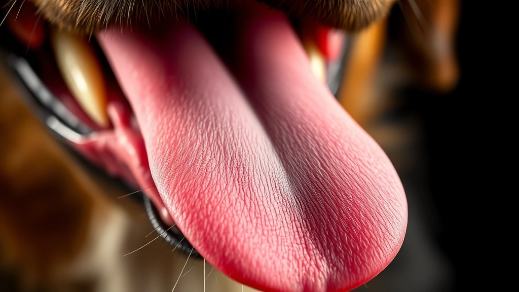 Close-up macro photography of a dog's tongue showing taste buds, photorealistic detailed biological illustration style