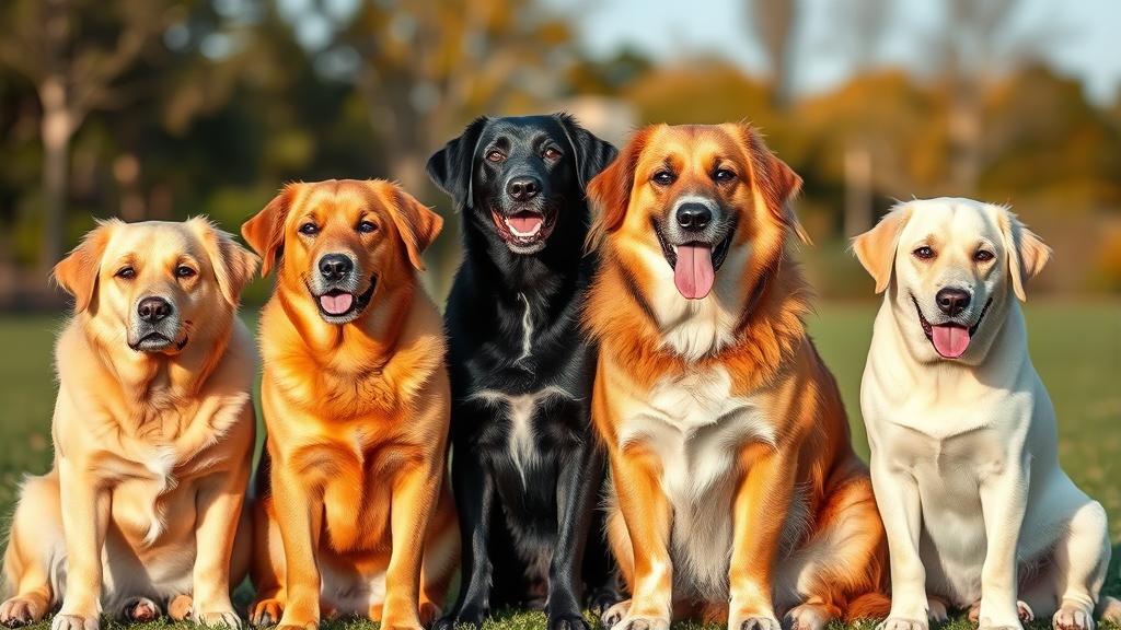 Multiple senior dogs of different breeds sitting together outdoors, showing vitality and companionship, no text no words no letters
