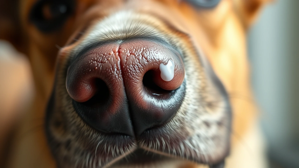 Close-up of a dog's dry cracked nose in need of moisturizing treatment, photorealistic style, natural lighting