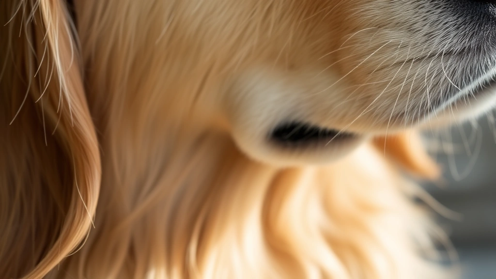 Close-up of a golden retriever's skin texture showing healthy coat, natural lighting, macro photography style