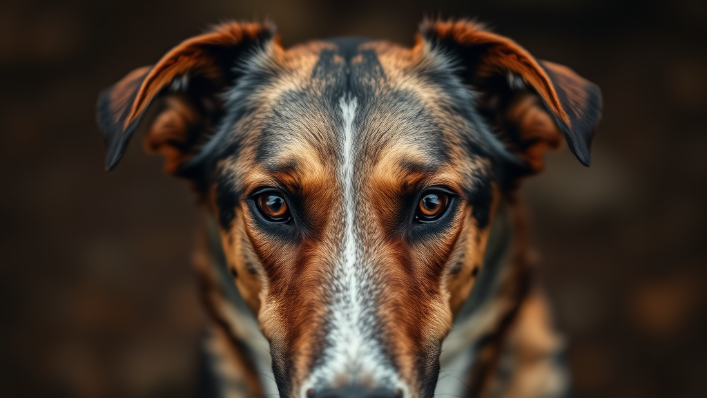 Close-up portrait of noble hunting dog with intense focused expression, no text no words no letters