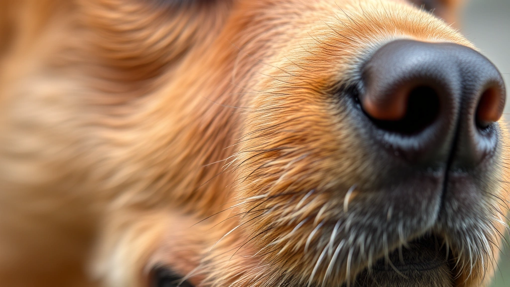 Macro photography of dog fur showing skin texture and coat health, naturally lit with shallow depth of field