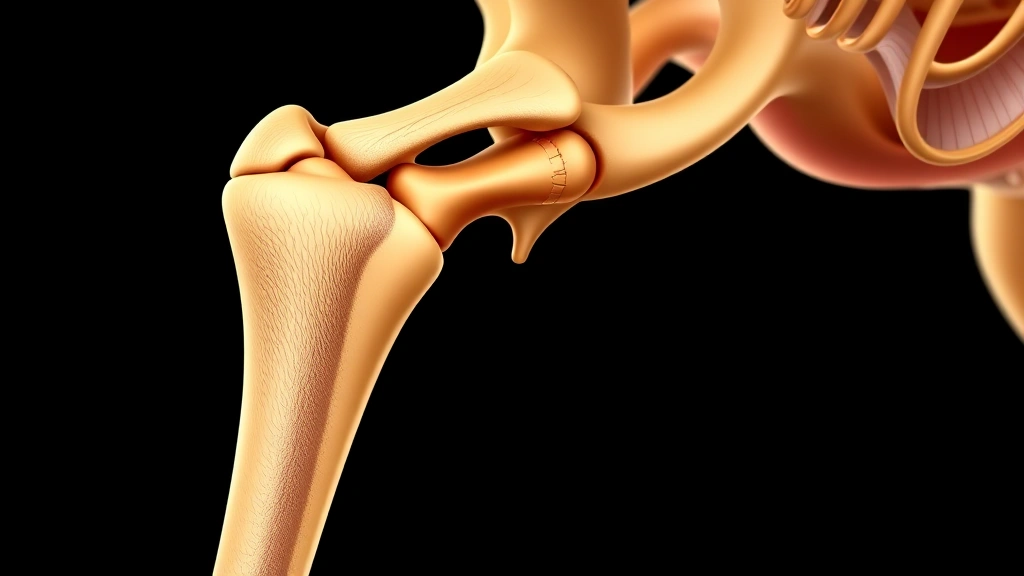 Close-up anatomical view of a dog's hind leg joint structure showing bones and ligaments, professional medical illustration style with clear definition