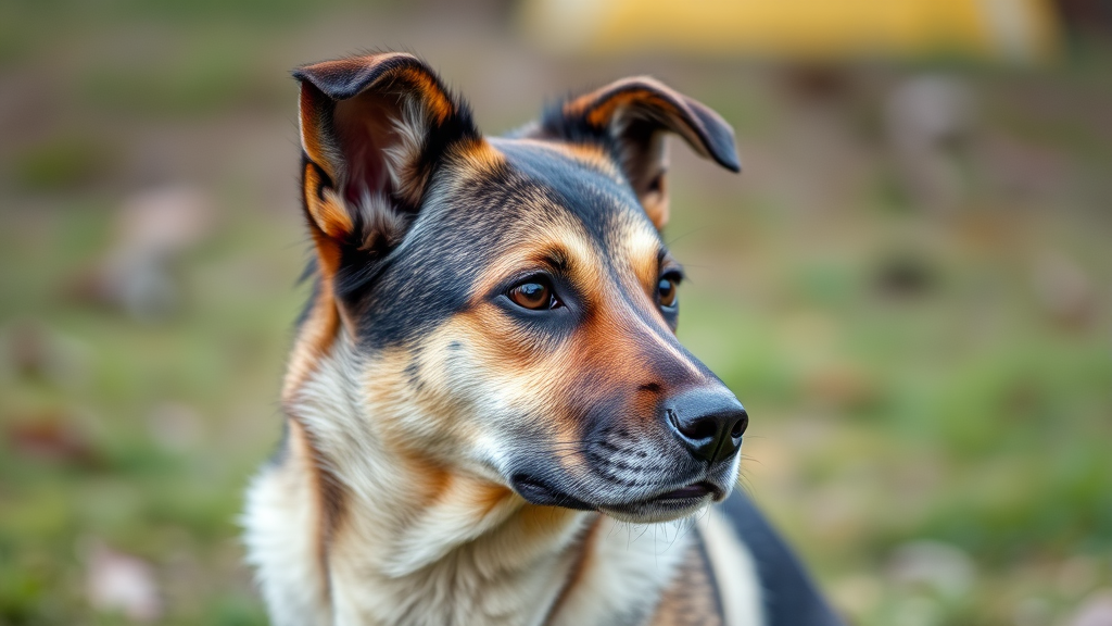 Handsome intact male dog looking alert and attentive in natural outdoor setting, no text no words no letters