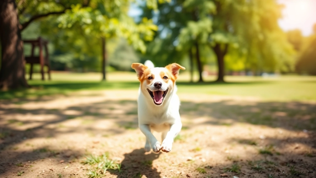 Happy healthy dog playing outdoors in sunny park, energetic and alert, natural landscape background