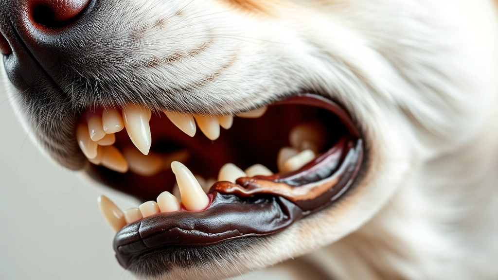 Close-up side view of dog's teeth showing premolars and molars, healthy white teeth, professional dental photography style