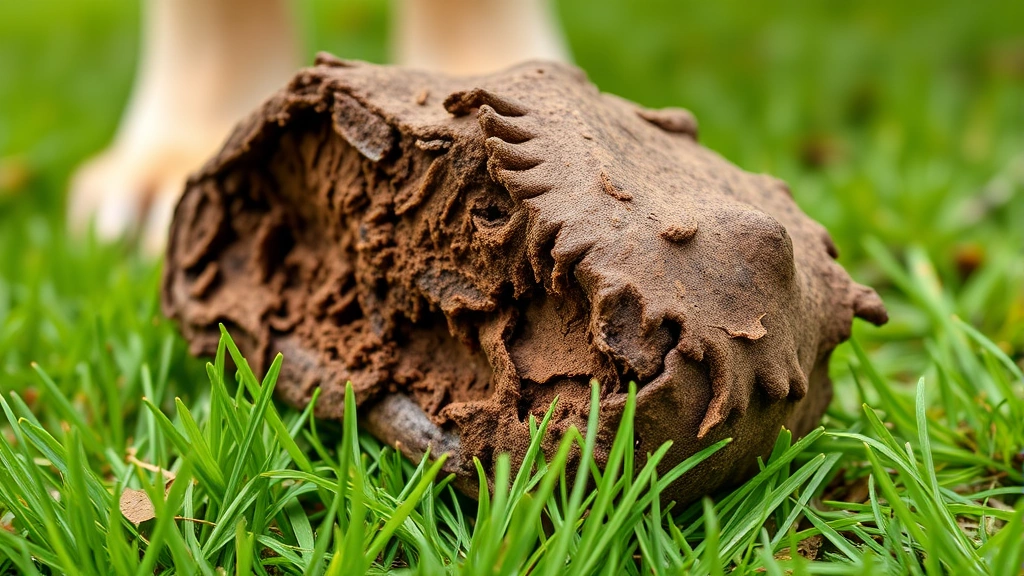 Close-up of healthy dog stool on grass showing proper firm consistency, natural outdoor setting with green grass background