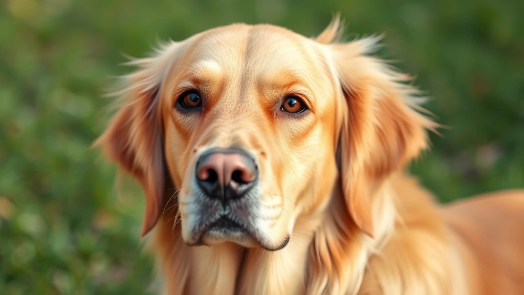 Golden retriever scratching behind ear with focused expression, outdoor natural lighting, clear dog face visible