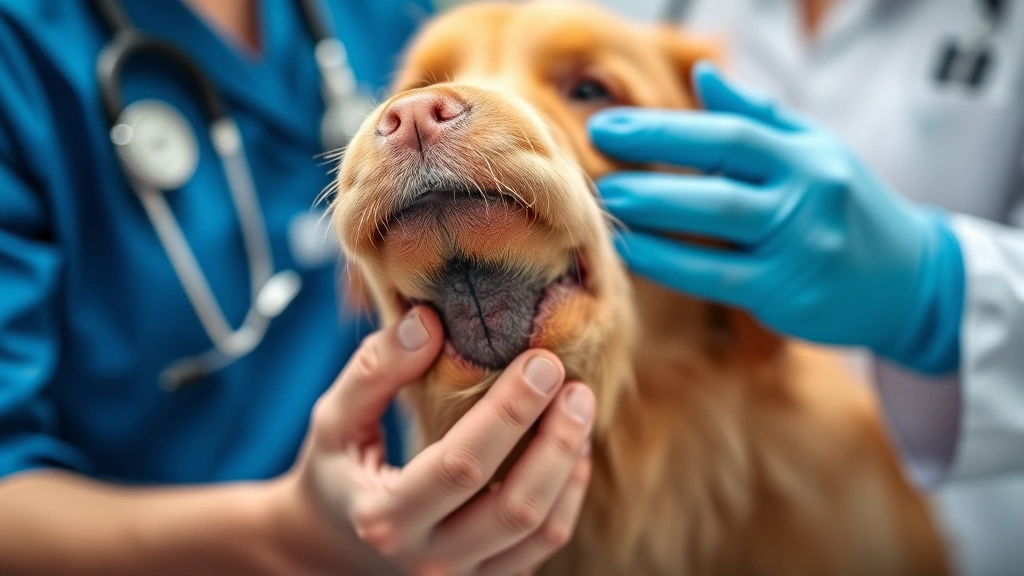 Close-up of a golden retriever's paw being gently held by a veterinarian's hands during examination, soft clinical lighting, calm professional setting