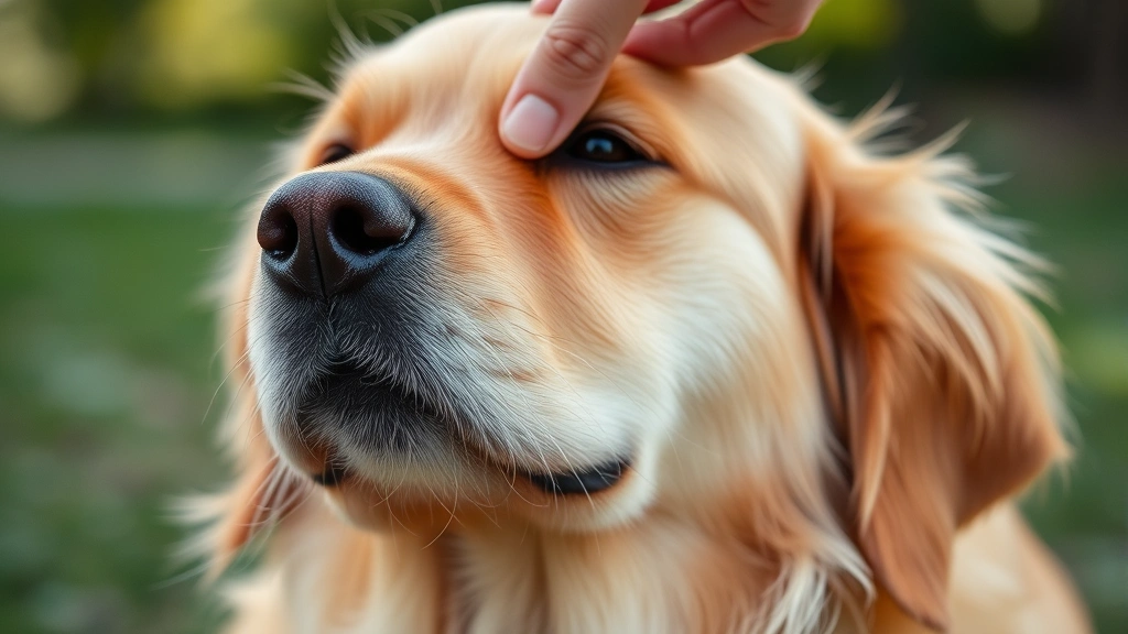 Close-up of golden retriever's fur being parted to show skin, natural lighting, outdoor setting with soft focus background