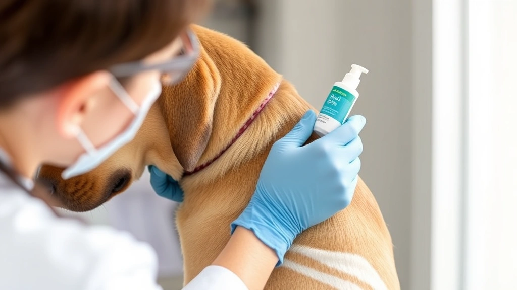 Veterinarian applying topical tick treatment between a dog's shoulder blades, showing proper application of spot-on prevention product