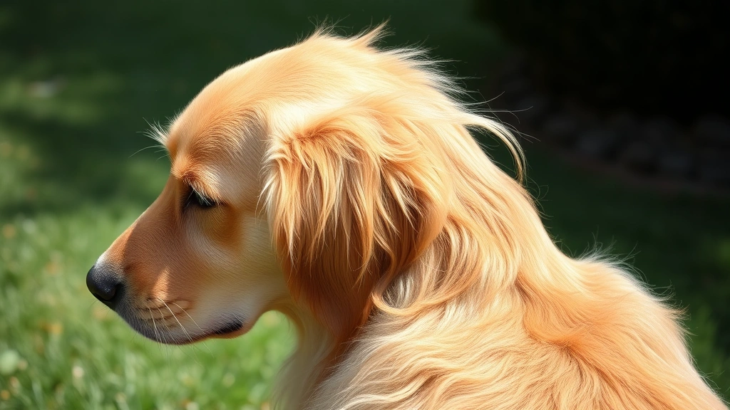 Golden retriever scratching behind ear on grassy lawn, showing discomfort and dry coat texture, natural daylight