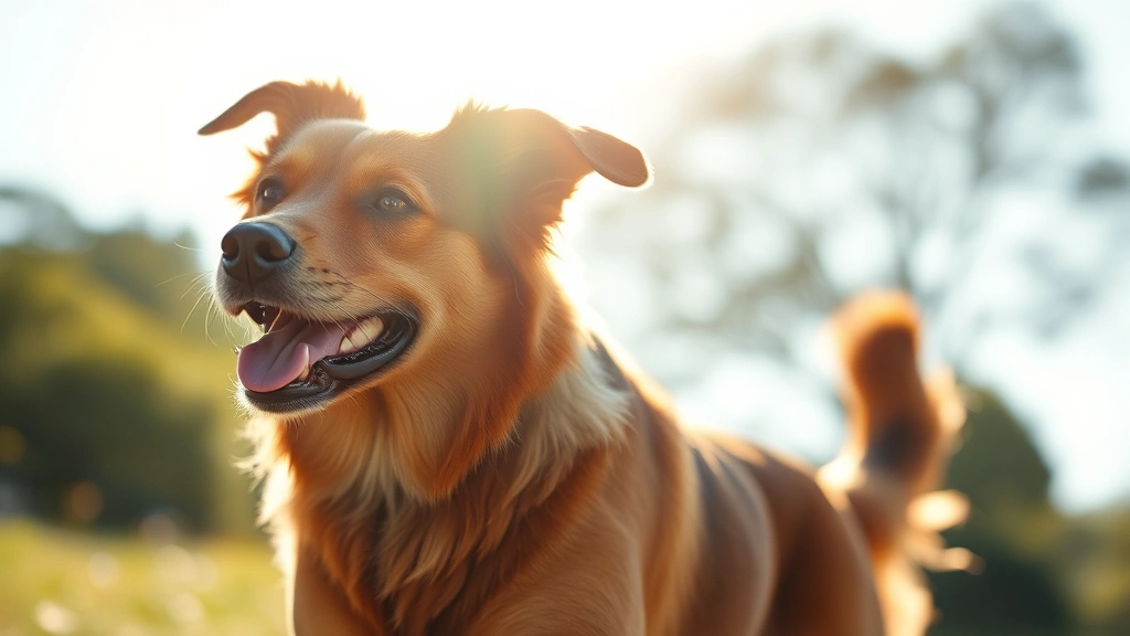 Healthy adult dog with shiny coat running outdoors in sunlight, showing benefits of omega-3 rich diet, vibrant and energetic