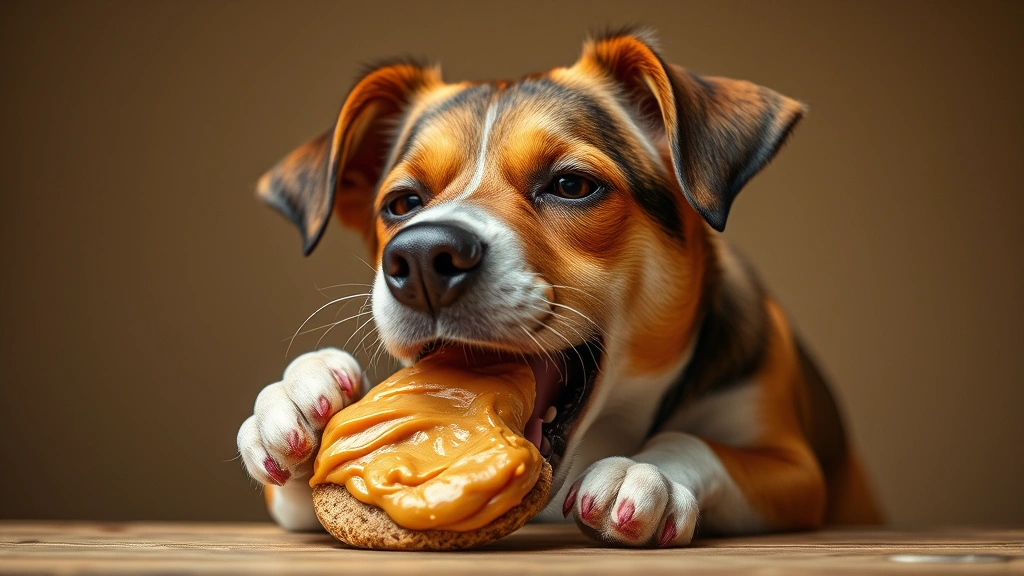 Hero image prompt for dog eating peanut butter
