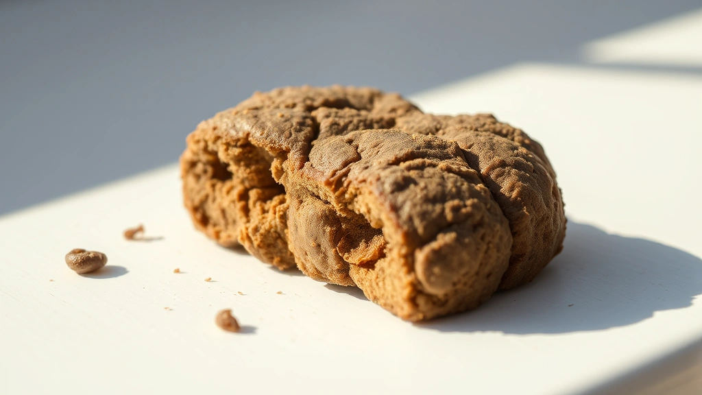 Close-up of a dog's stool sample on a white surface in natural daylight, showing texture and consistency, photorealistic