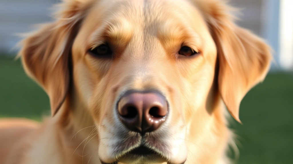Close-up of a golden retriever's face showing relaxed, moderately back ears with soft eyes and calm expression, outdoor natural lighting