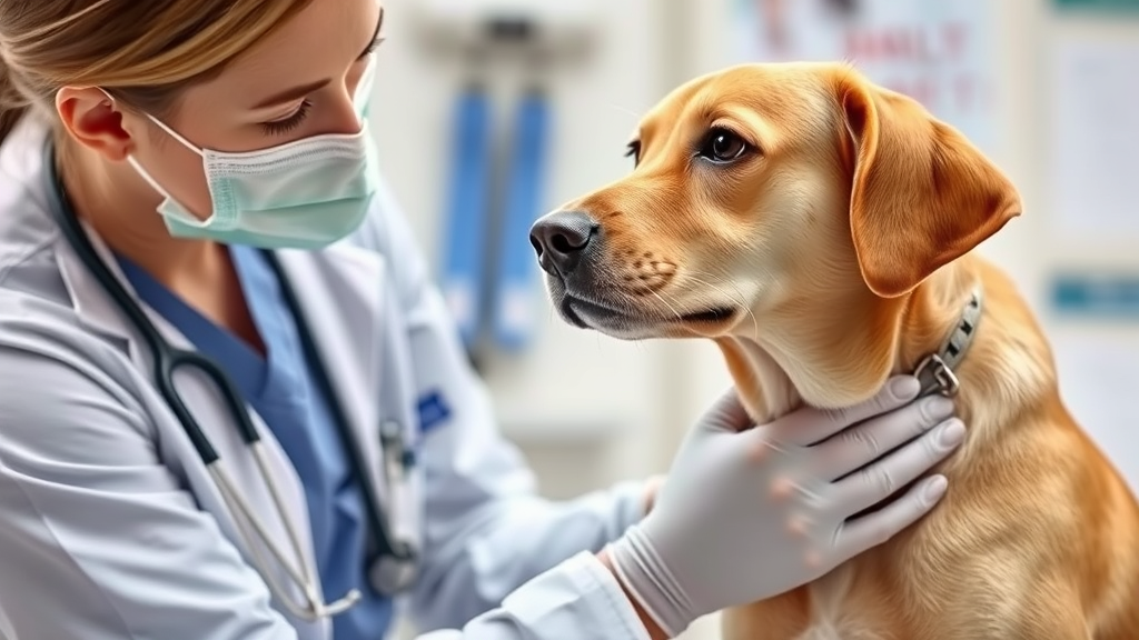 Veterinarian examining female dog in clinical setting professional medical care no text no words no letters