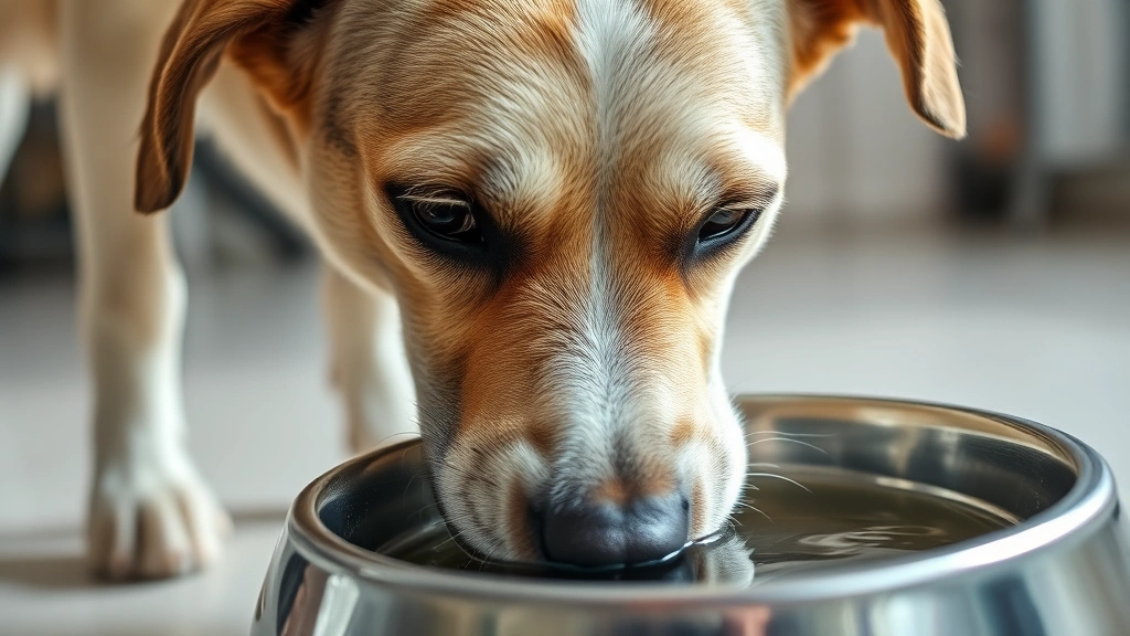 Close-up of dog drinking fresh water from metal bowl, focused expression, bright natural daylight indoors