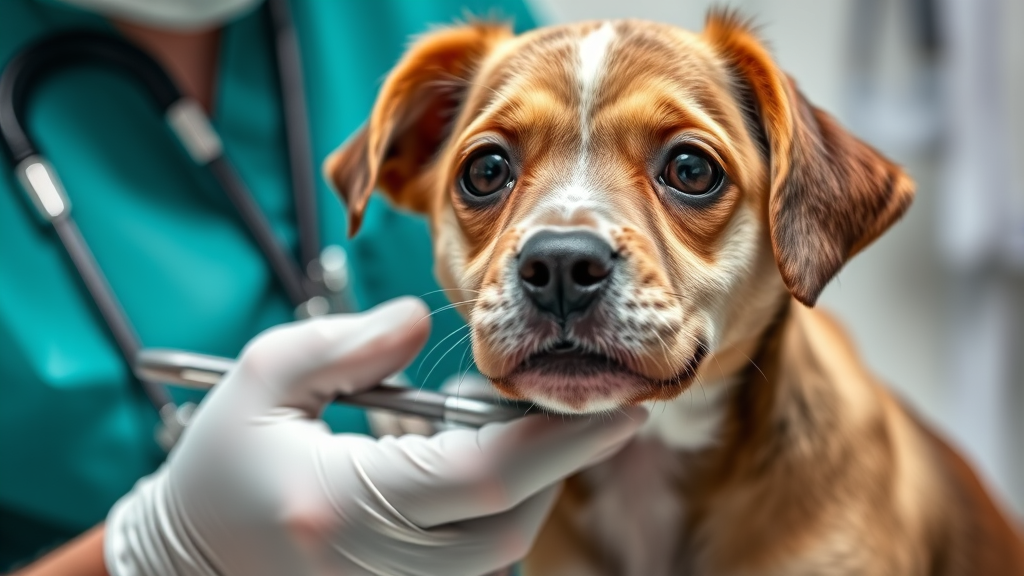 Close up veterinarian examining young dog during growth checkup in clinic setting no text no words no letters