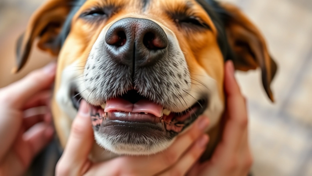 Close-up of dog's happy face with relaxed expression while receiving scratches on chest area, gentle hands visible