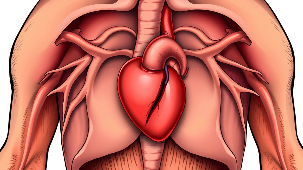 Close-up anatomical illustration style photograph of dog chest cavity with heart visible between lungs, showing internal organ placement and positioning