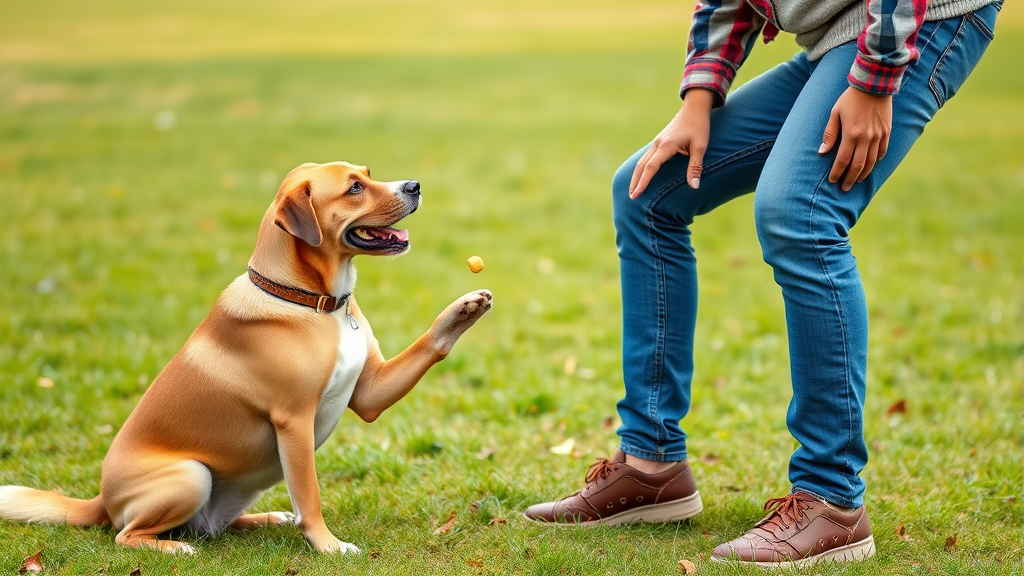 Dog training session with owner teaching leave it command using treats and positive reinforcement, no text no words no letters