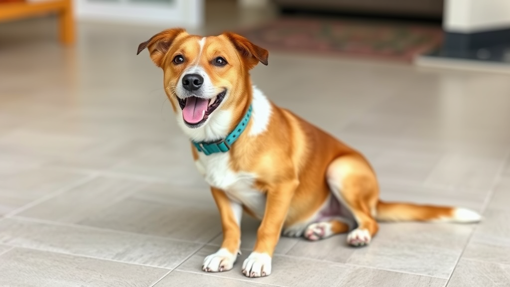 Happy healthy dog sitting with clean paws visible, no text, no words, no letters