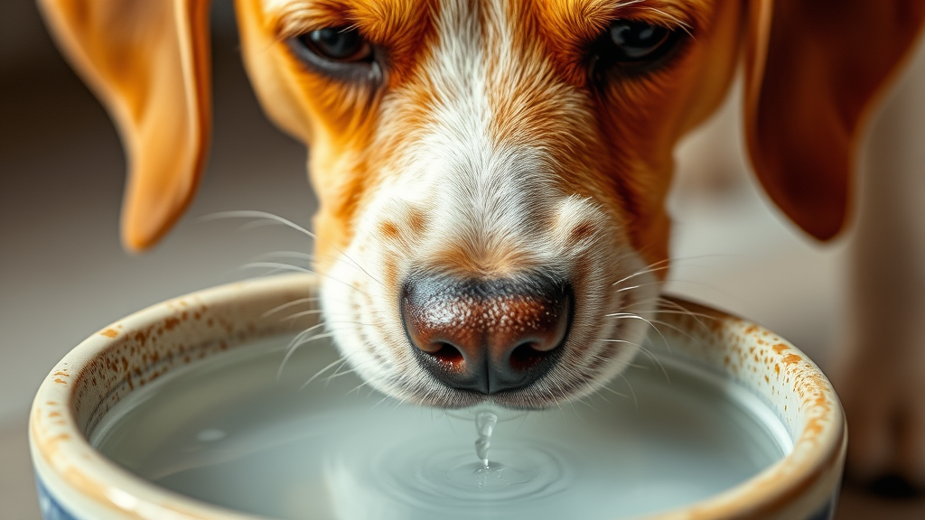 Close up dog nose and mouth drinking clear water from ceramic bowl no text no words no letters