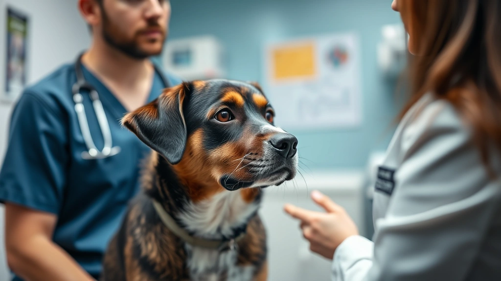 Close-up of concerned dog owner talking to veterinarian in clinical office setting