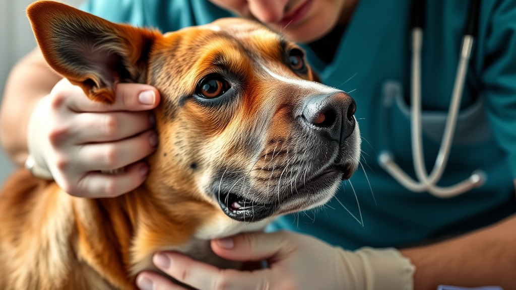 Close up of concerned dog owner examining their pet, veterinary care, no text no words no letters