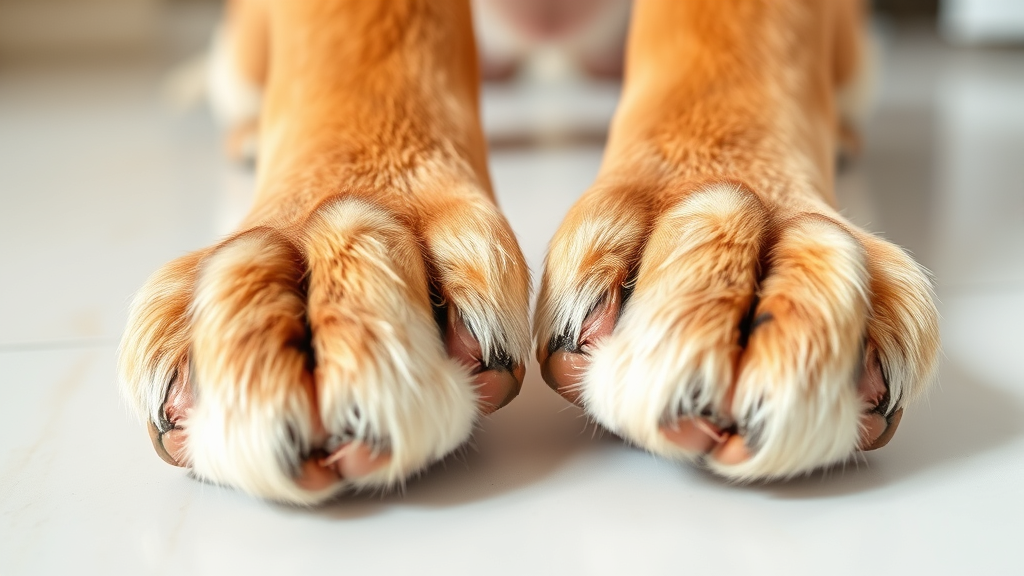Close-up of healthy dog paws on clean surface, natural lighting, no text no words no letters