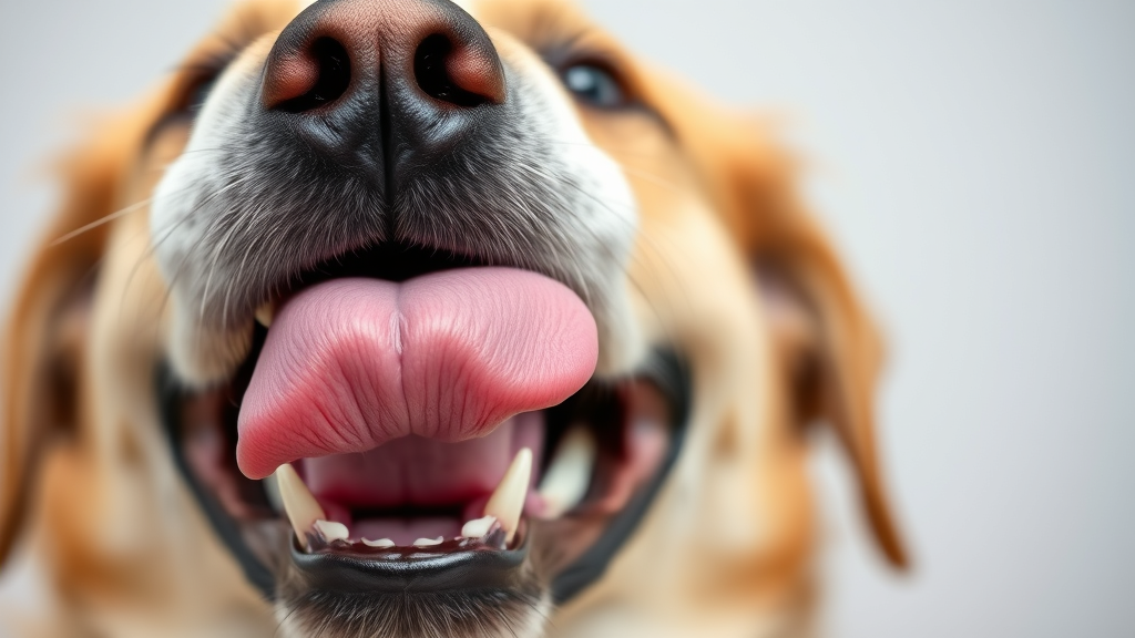 Close up of dog's open mouth and tongue during panting behavior, no text no words no letters