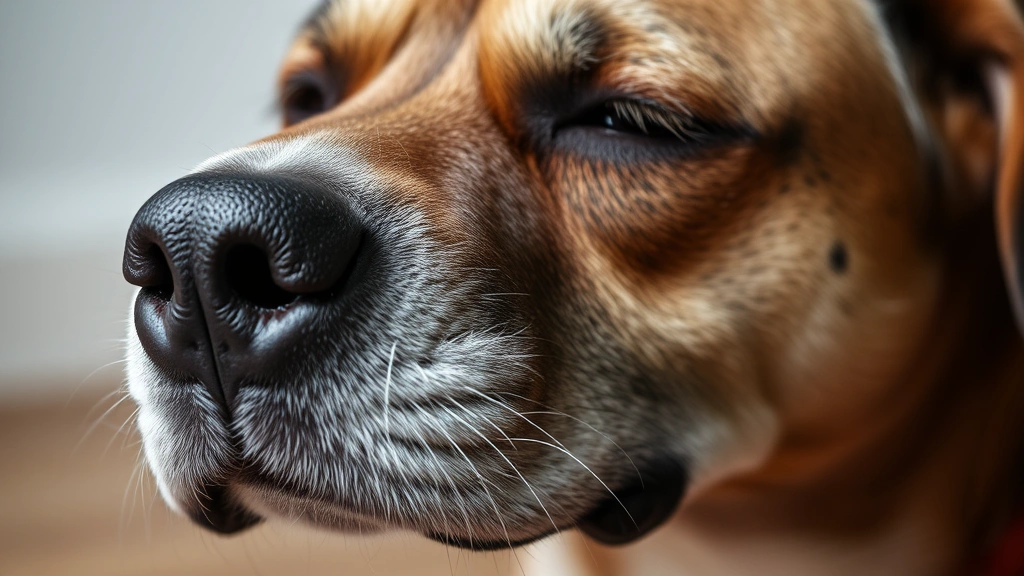 Close-up of dog's face showing signs of respiratory distress and breathing difficulty
